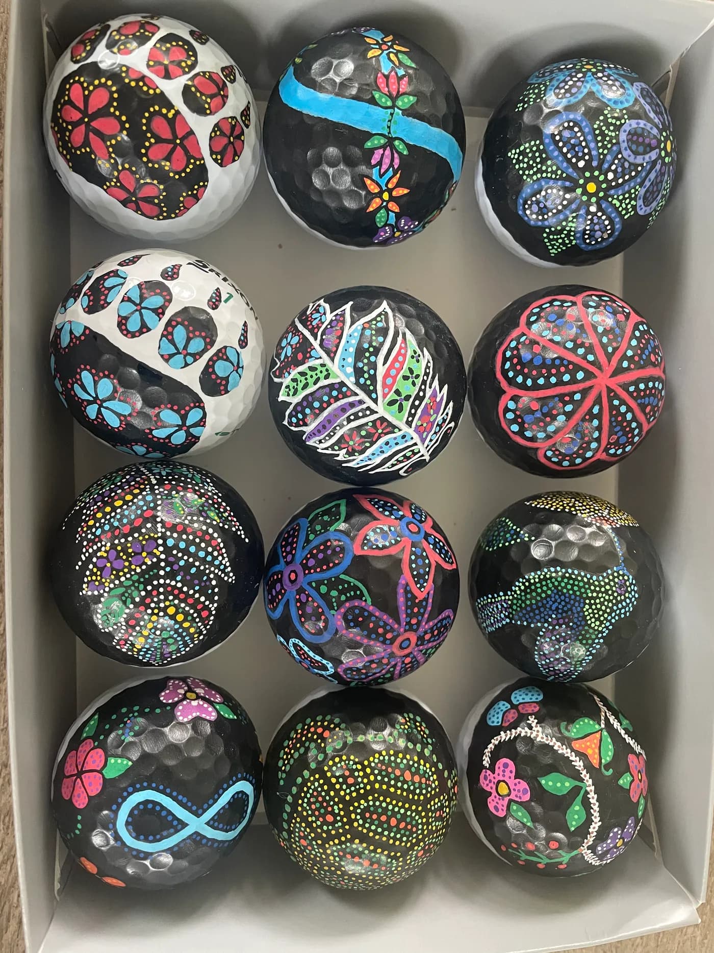 Hand-painted golf balls in a gift box