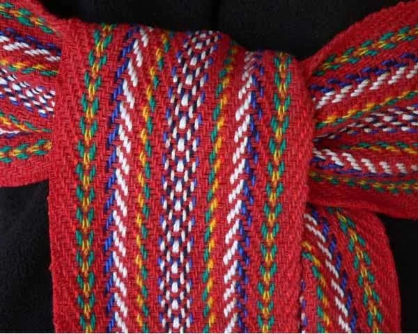 Close-up of a woven Métis sash